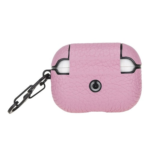 Luxury Pink Leather Apple AirPods Flip Cover Case with Side Hook 3rd Generation - Bomonti - 2
