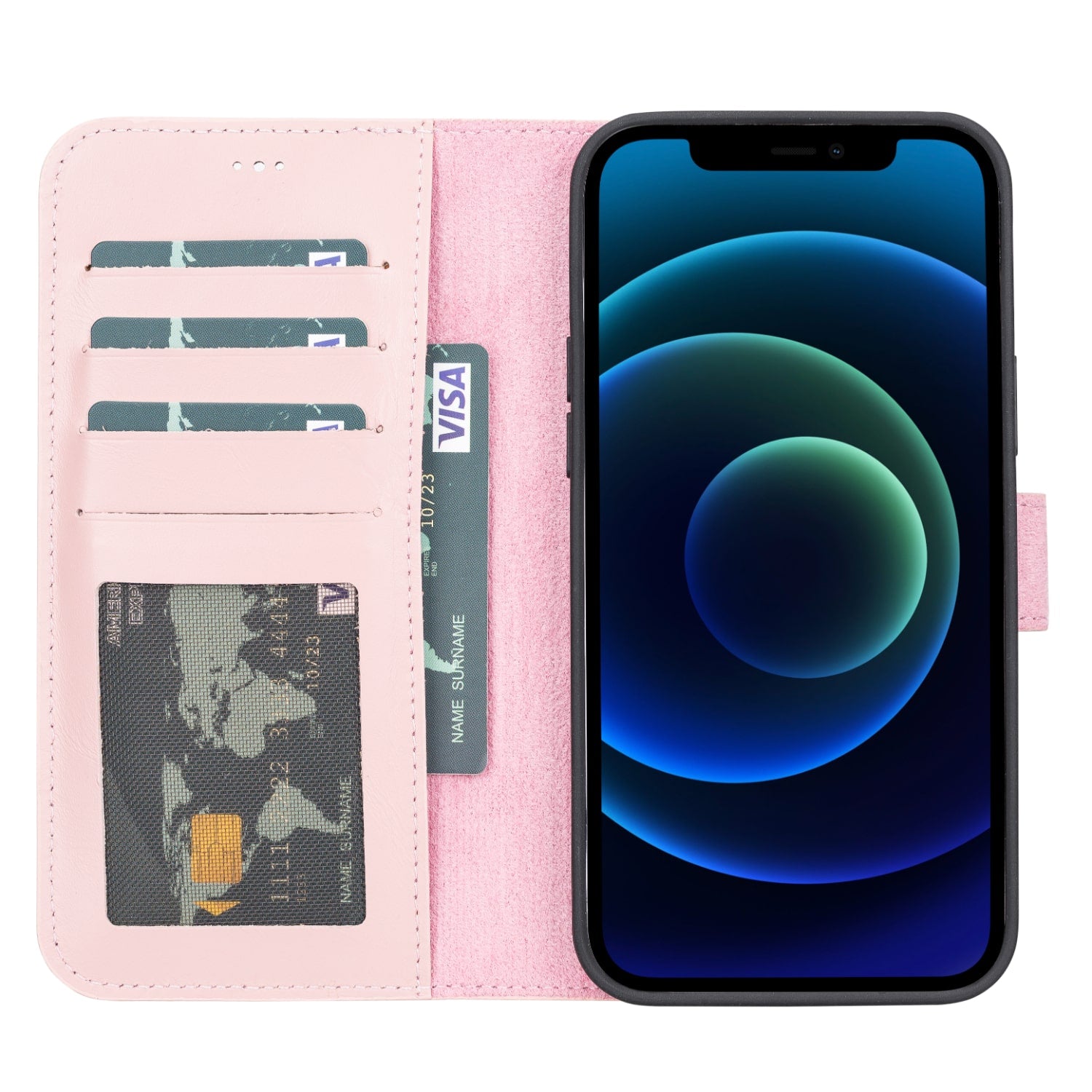 Pink Leather iPhone 13 Pro Max Detachable Bi-Fold RFID Wallet Case with MagSafe & Card Holder - Bomonti - 2