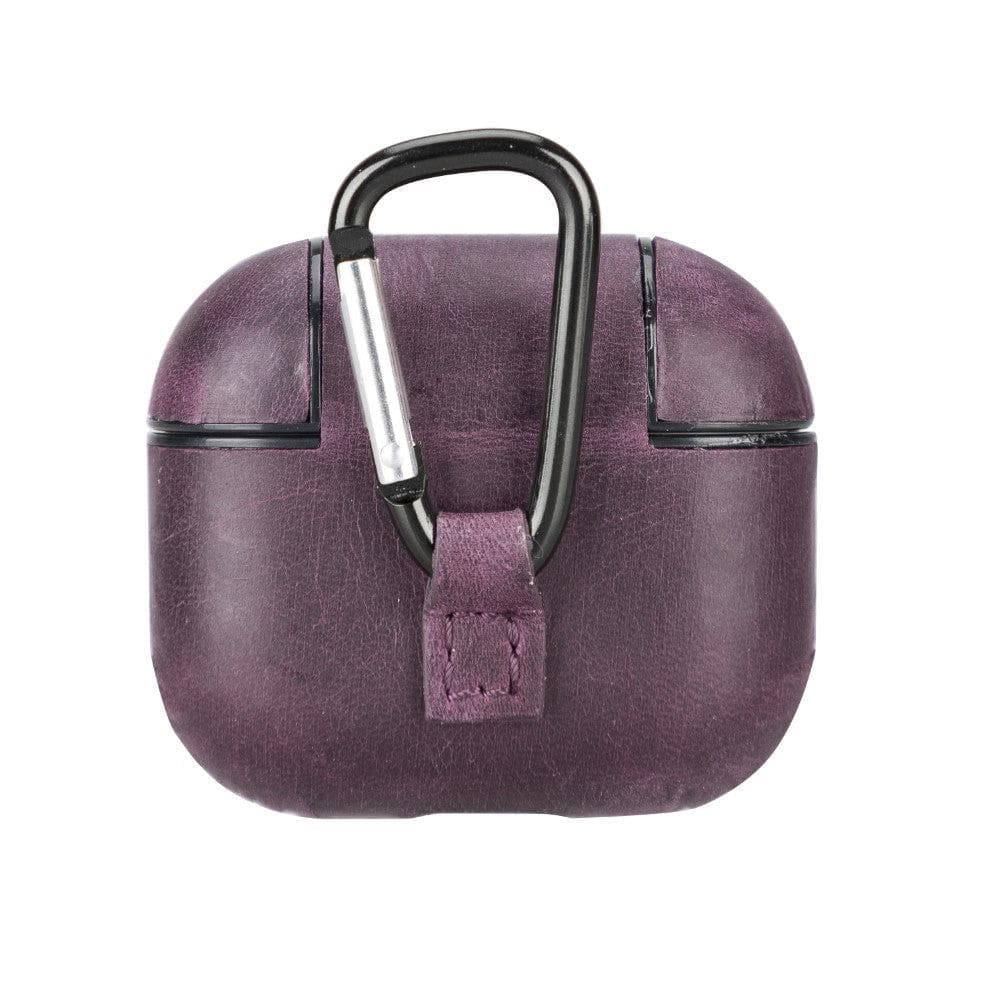 Luxury Purple Leather Apple AirPods Flip Cover Case with Back Hook 3rd Generation - Bomonti - 1