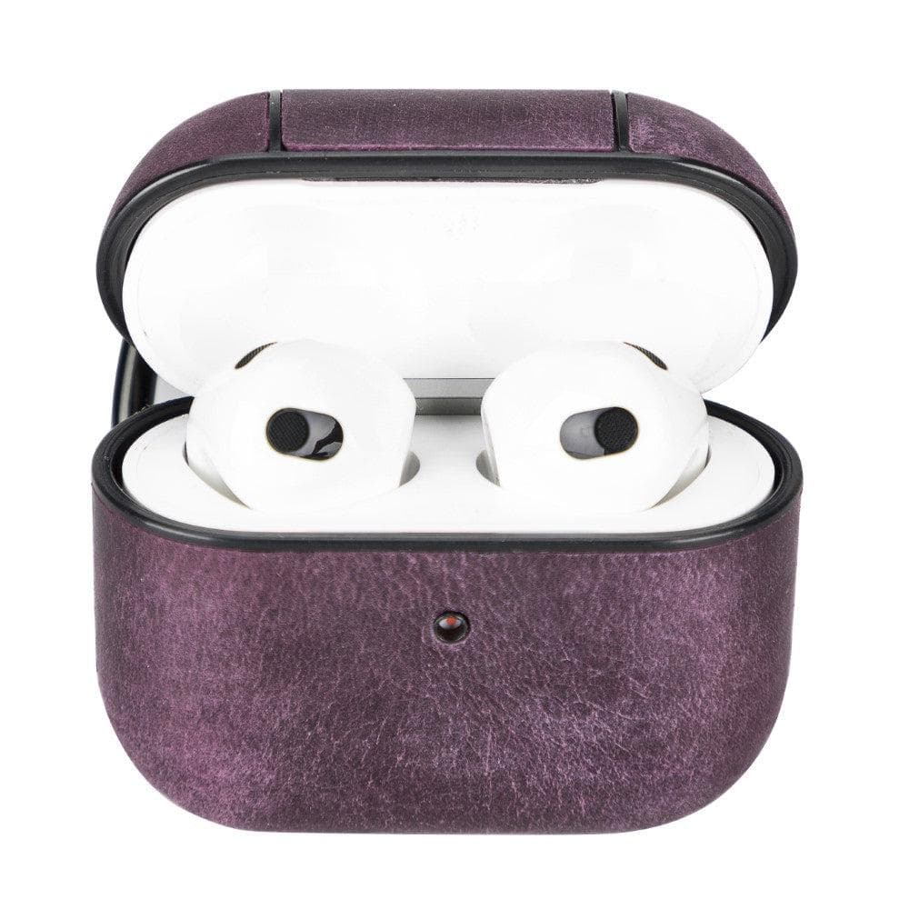 Luxury Purple Leather Apple AirPods Flip Cover Case with Back Hook 3rd Generation - Bomonti - 4
