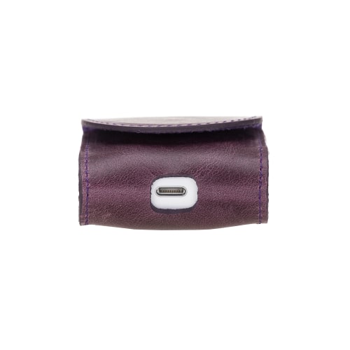 Luxury Purple Leather Apple AirPods Bag Cover Case with Magnetic Closure - Bomonti - 3
