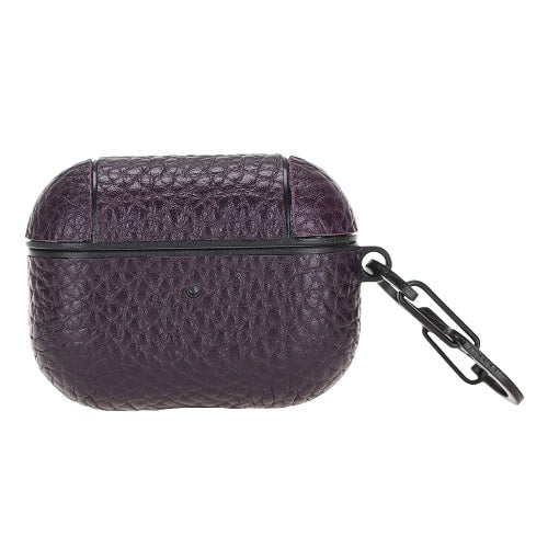 Luxury Purple Leather Apple AirPods Flip Cover Case with Side Hook 3rd Generation - Bomonti - 1