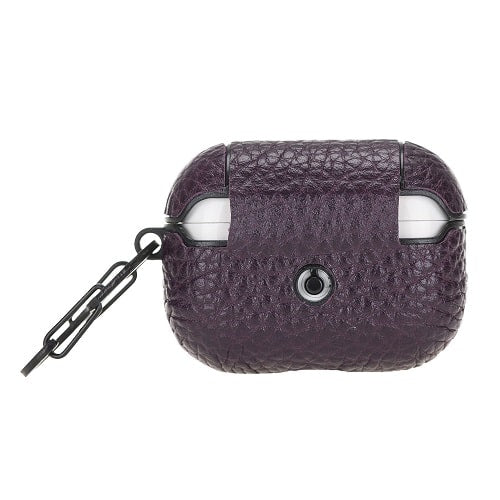 Luxury Purple Leather Apple AirPods Flip Cover Case with Side Hook 3rd Generation - Bomonti - 2