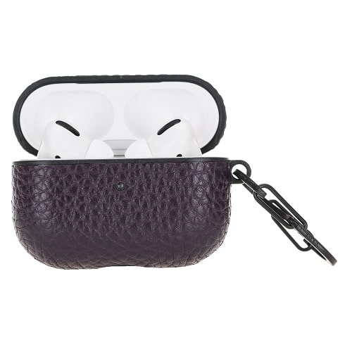 Luxury Purple Leather Apple AirPods Flip Cover Case with Side Hook 3rd Generation - Bomonti - 3