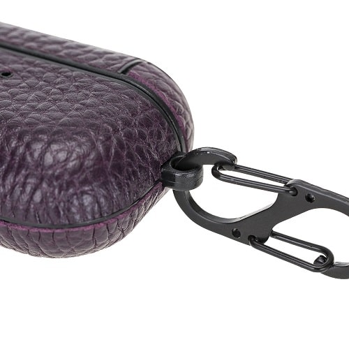 Luxury Purple Leather Apple AirPods Flip Cover Case with Side Hook 3rd Generation - Bomonti - 4