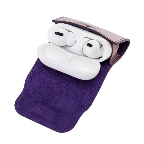 Luxury Purple Leather Apple AirPods Pro Bag Cover Case with Magnetic Closure - Bomonti - 4