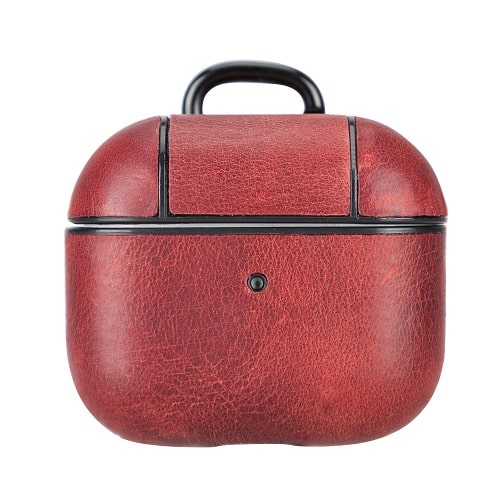 Luxury Red Leather Apple AirPods Flip Cover Case with Back Hook 3rd Generation - Bomonti -