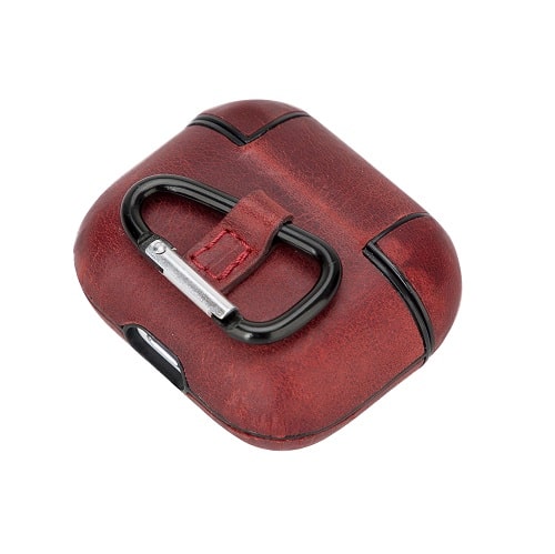 Luxury Red Leather Apple AirPods Flip Cover Case with Back Hook 3rd Generation - Bomonti - 6