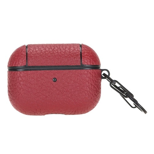 Luxury Red Leather Apple AirPods Flip Cover Case with Side Hook 3rd Generation - Bomonti - 1