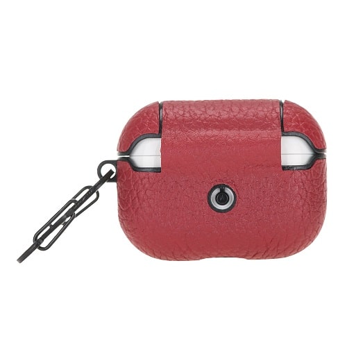 Luxury Red Leather Apple AirPods Flip Cover Case with Side Hook 3rd Generation - Bomonti - 2