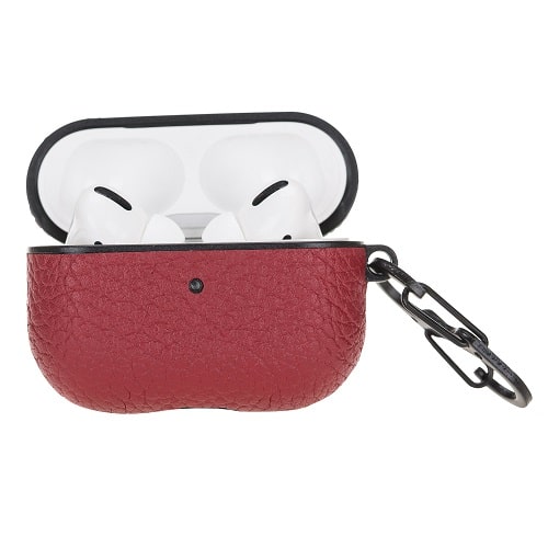Luxury Red Leather Apple AirPods Flip Cover Case with Side Hook 3rd Generation - Bomonti - 3