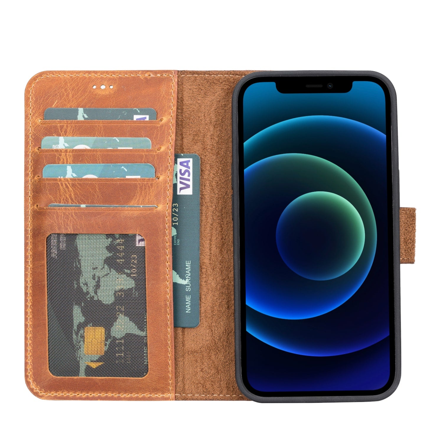 Rustic Brown Leather iPhone 13 Detachable Bi-Fold RFID Wallet Case with MagSafe & Card Holder - Bomonti - 2