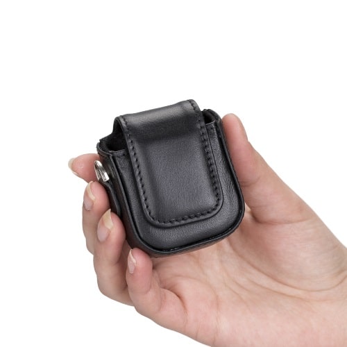 Luxury Tan Black Leather Apple AirPods Bag Cover Case with Side Hooks - Bomonti - 6