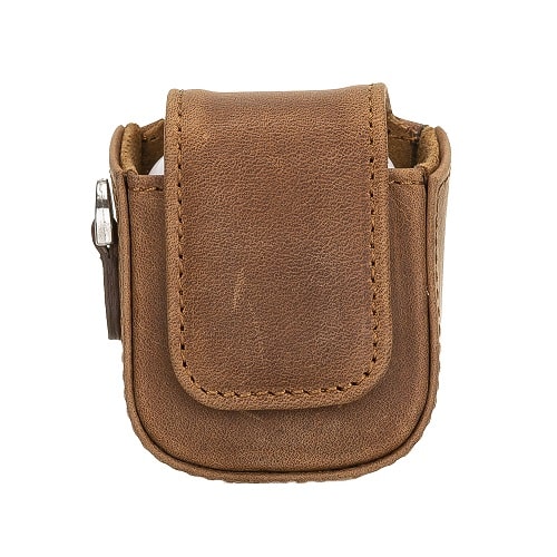 Luxury Tan Brown Leather Apple AirPods Bag Cover Case with Side Hooks - Bomonti - 1