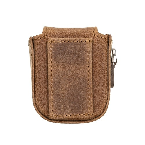 Luxury Tan Brown Leather Apple AirPods Bag Cover Case with Side Hooks - Bomonti - 2