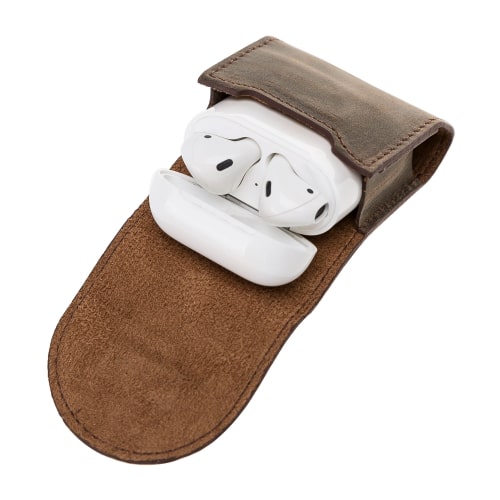 Luxury Tan Brown Leather Apple AirPods Bag Cover Case with Magnetic Closure - Bomonti - 5