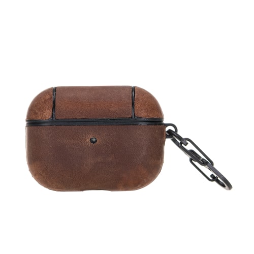 Luxury Tan Brown Leather Apple AirPods Pro Cover Flip Case with Side Hook - Bomonti - 1
