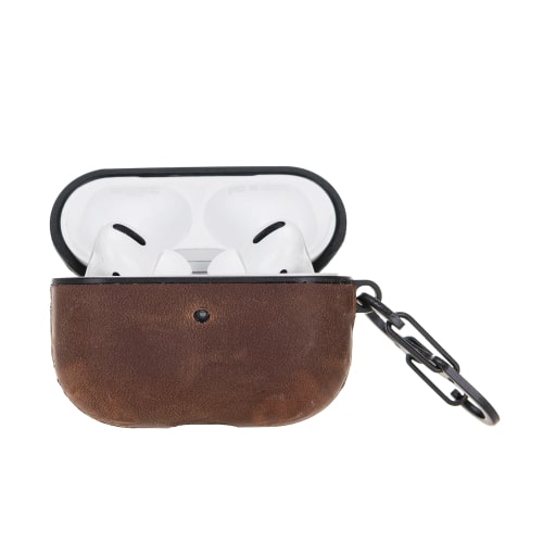 Luxury Tan Brown Leather Apple AirPods Pro Cover Flip Case with Side Hook - Bomonti - 3