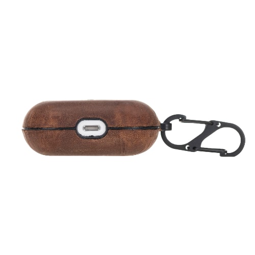 Luxury Tan Brown Leather Apple AirPods Pro Cover Flip Case with Side Hook - Bomonti - 4
