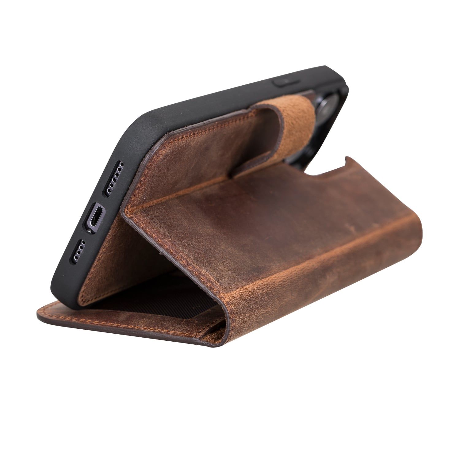 Tan Brown Leather iPhone 13 Pro Max Detachable Bi-Fold RFID Wallet Case with MagSafe & Card Holder - Bomonti - 7