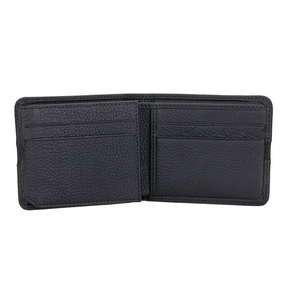 Luxury Vintage Black Leather Trifold Men's Card Holder Wallet with ID Window - Bomonti - 1