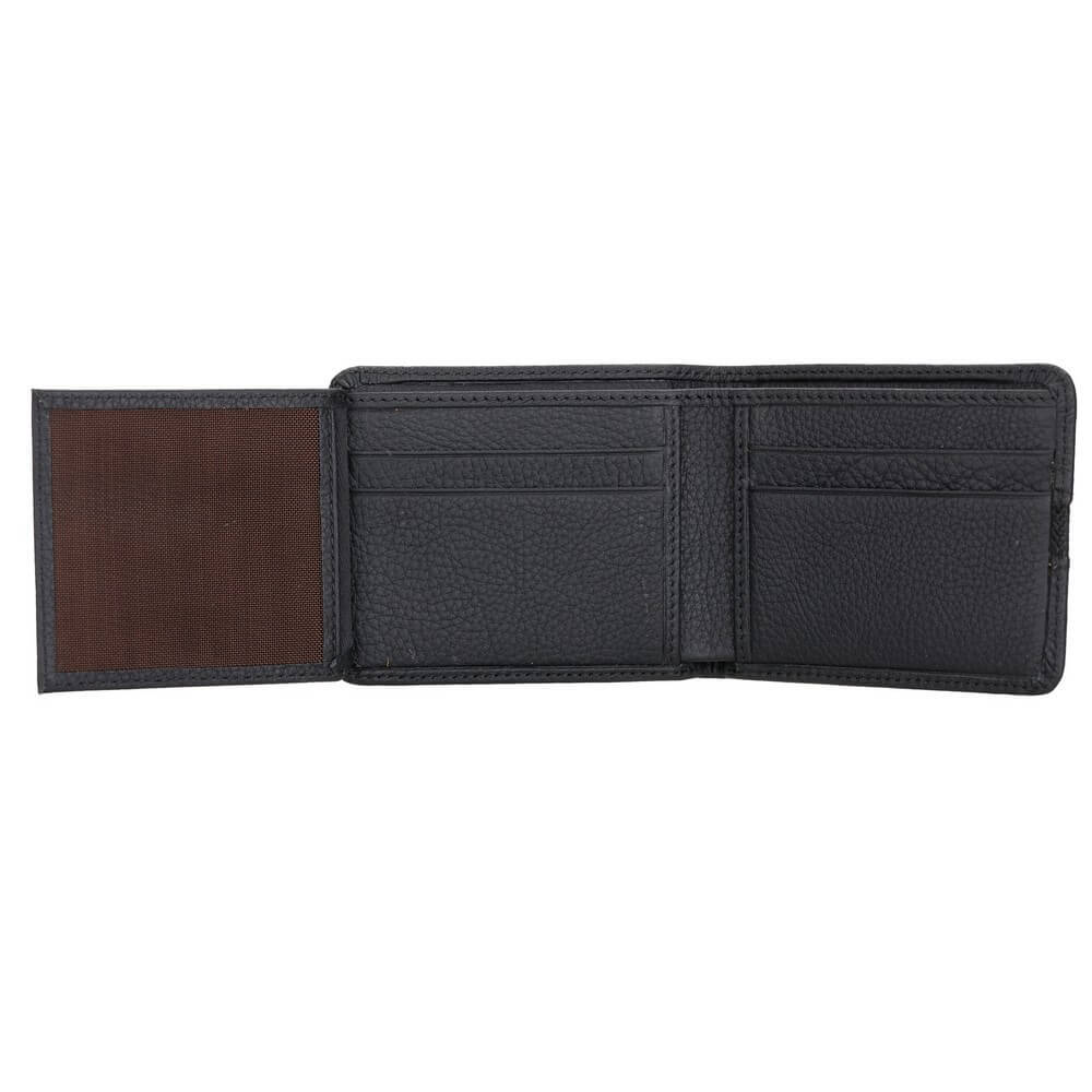 Luxury Vintage Black Leather Trifold Men's Card Holder Wallet with ID Window - Bomonti - 2