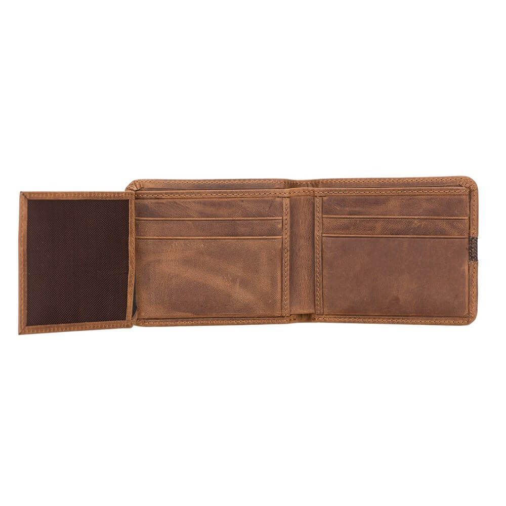 Luxury Vintage Brown Leather Trifold Men's Card Holder Wallet with ID Window - Bomonti - 4
