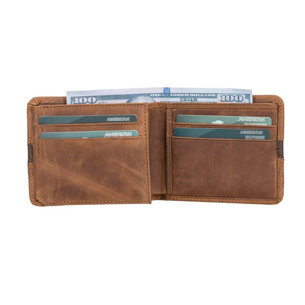 Luxury Vintage Brown Leather Trifold Men's Card Holder Wallet with ID Window - Bomonti - 5