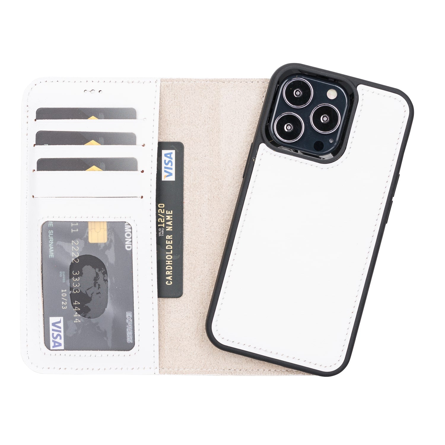 Luxury White Leather iPhone 13 Pro Wallet Case with MagSafe & RFID Card Holder - Bomonti -1