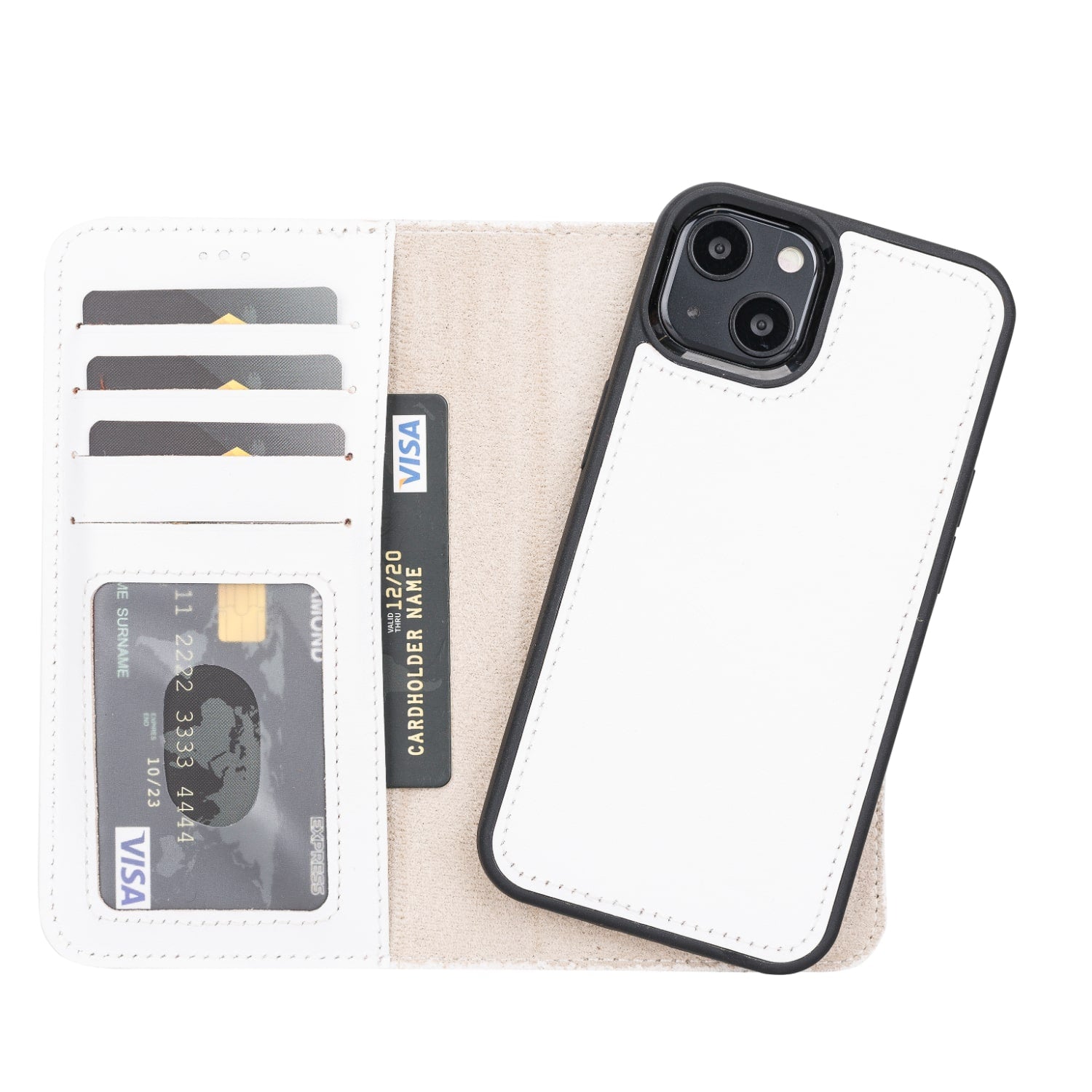 White Leather iPhone 13 Detachable Bi-Fold RFID Wallet Case with MagSafe & Card Holder - Bomonti - 1
