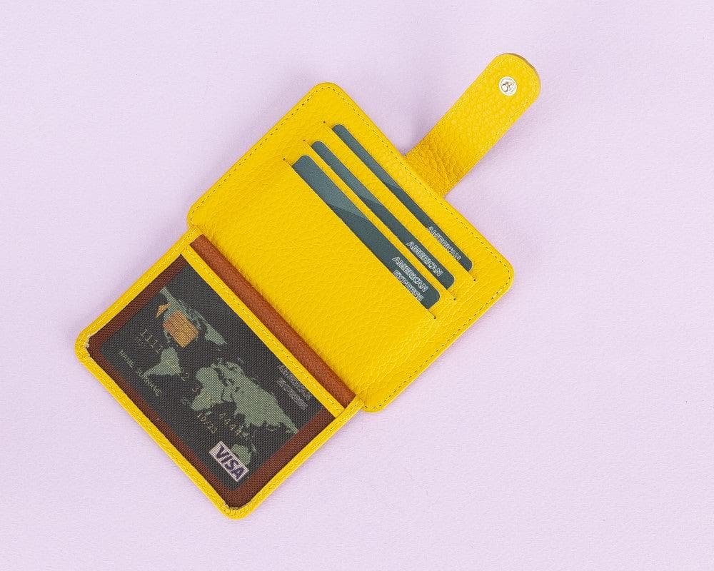 Luxury Yellow Leather Bifold Card Holder with Snap Closure - Bomonti - 3