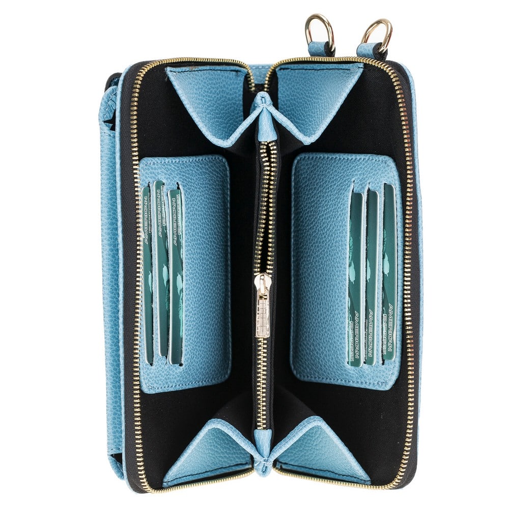 Pebble Blue Leather Shoulder Pouch with Strap - Bomonti - 2
