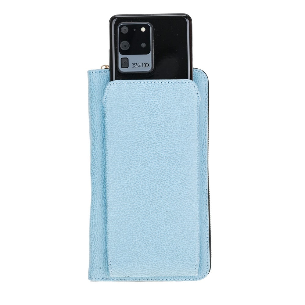 Pebble Blue Leather Shoulder Pouch with Strap - Bomonti - 3