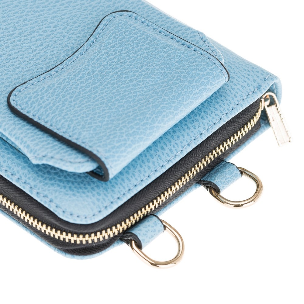 Pebble Blue Leather Shoulder Pouch with Strap - Bomonti - 4