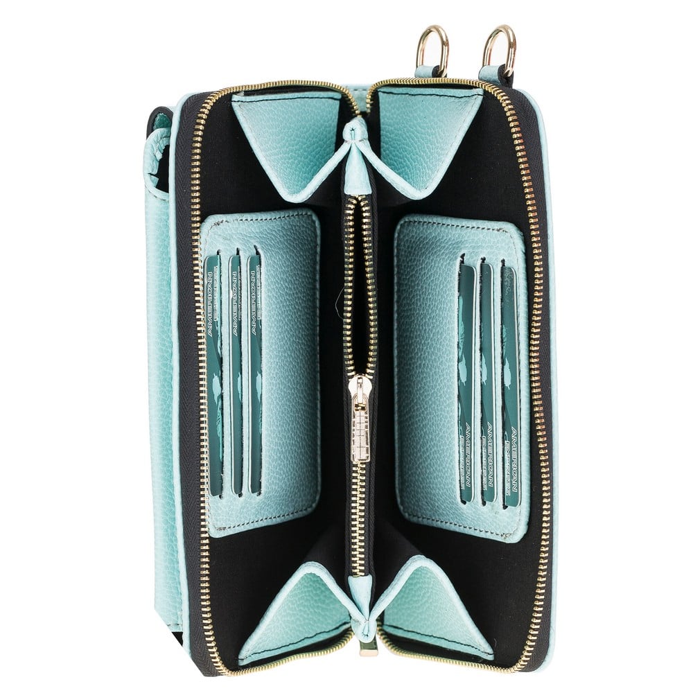 Pebble Ice Blue Leather Shoulder Pouch with Strap - Bomonti - 2