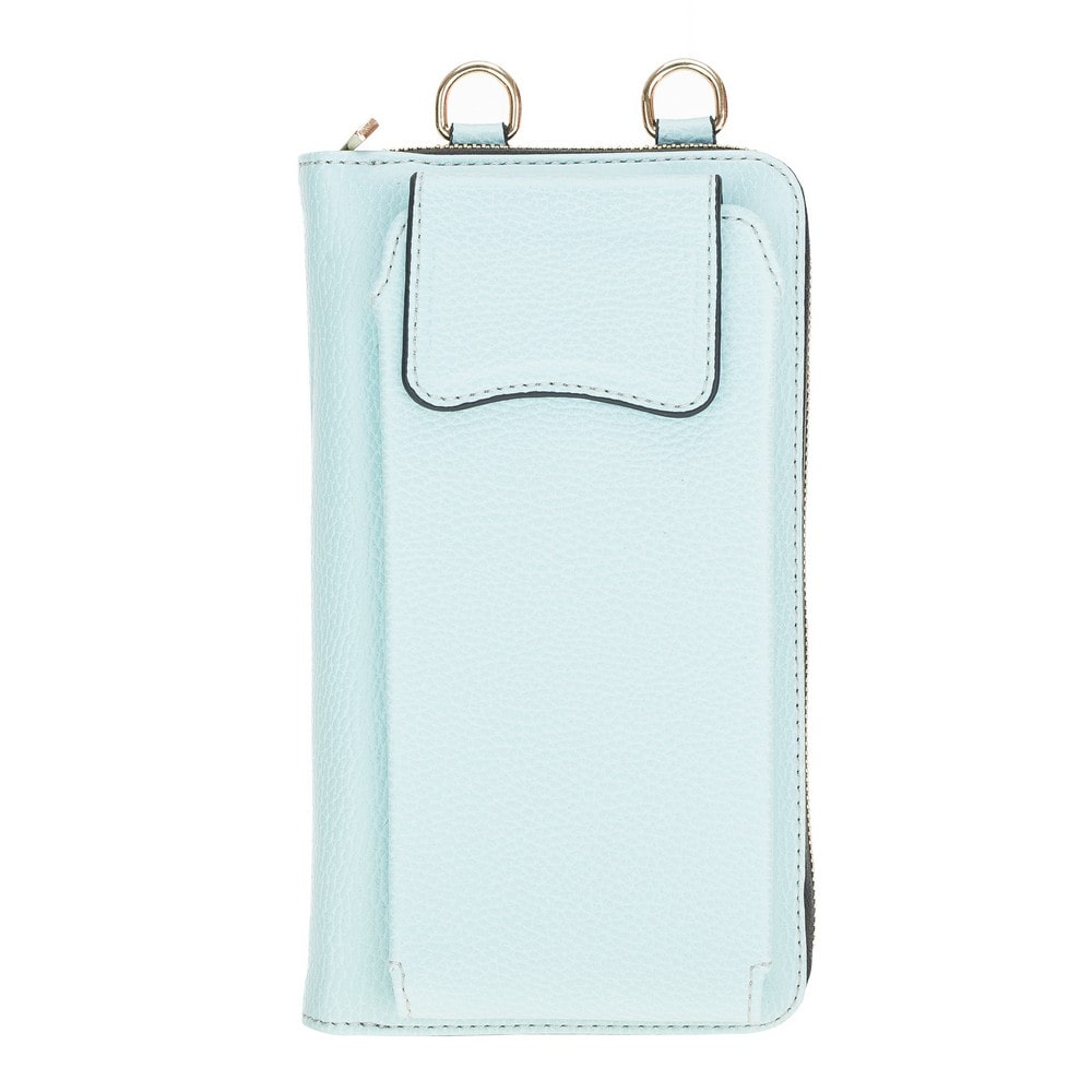 Pebble Ice Blue Leather Shoulder Pouch with Strap - Bomonti - 4