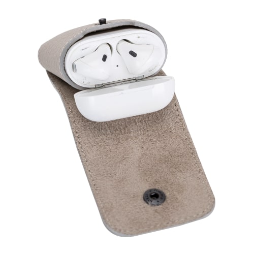 Luxury Beige Leather Apple AirPods Cover Bag Case with Button Closure - Bomonti - 4