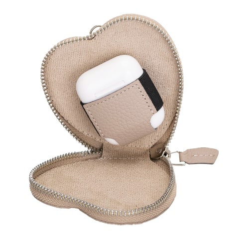 Luxury Beige Leather Apple AirPods Cover Valentine Case with Zip Closure - Bomonti - 5