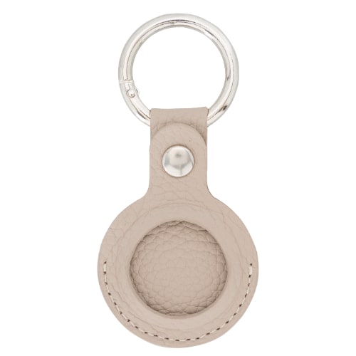 Luxury Beige Leather Apple AirTag Cover Case and Holder with Keychain Ring - Bomonti - 1