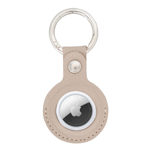 Luxury Beige Leather Apple AirTag Cover Case and Holder with Keychain Ring - Bomonti - 3