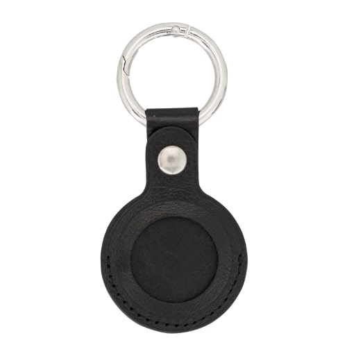 Luxury Black Leather Apple AirTag Cover Case and Holder with Keychain Ring - Bomonti - 1