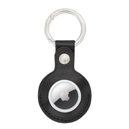 Luxury Black Leather Apple AirTag Cover Case and Holder with Keychain Ring - Bomonti - 3