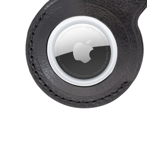 Luxury Black Leather Apple AirTag Cover Case and Holder with Keychain Ring - Bomonti - 5