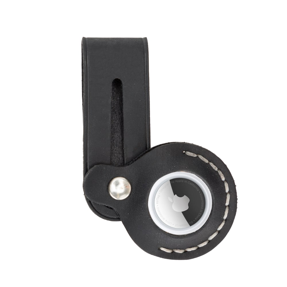 Luxury Black Leather Apple AirTag Luggage Tag Cover Case Holder - Bomonti - 4