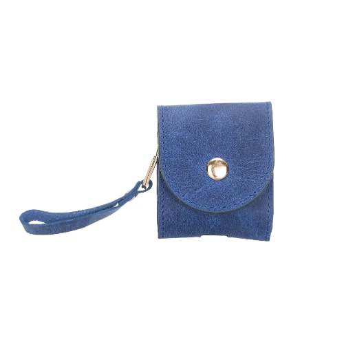 Luxury Blue Leather Apple AirPods Cover Bag Case with Button Closure - Bomonti - 1
