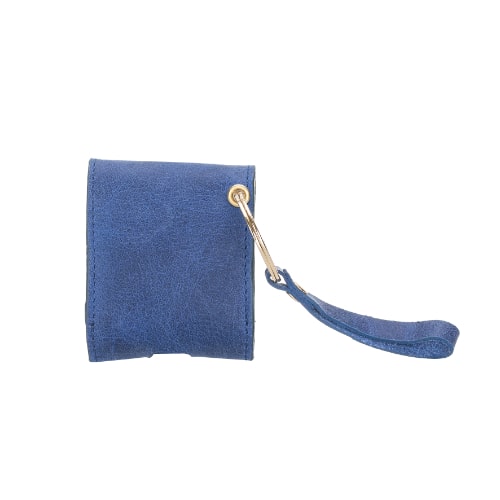 Luxury Blue Leather Apple AirPods Cover Bag Case with Button Closure - Bomonti - 2