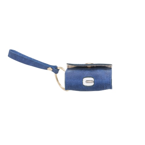 Luxury Blue Leather Apple AirPods Cover Bag Case with Button Closure - Bomonti - 3