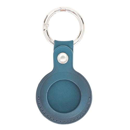 Luxury Blue Leather Apple AirTag Cover Case and Holder with Keychain Ring - Bomonti - 1