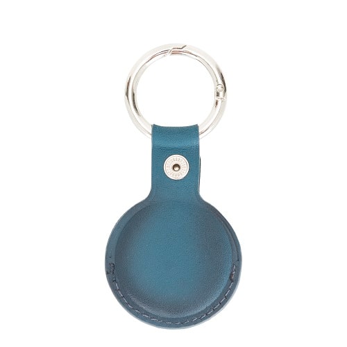 Luxury Blue Leather Apple AirTag Cover Case and Holder with Keychain Ring - Bomonti - 2