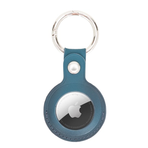 Luxury Blue Leather Apple AirTag Cover Case and Holder with Keychain Ring - Bomonti - 3